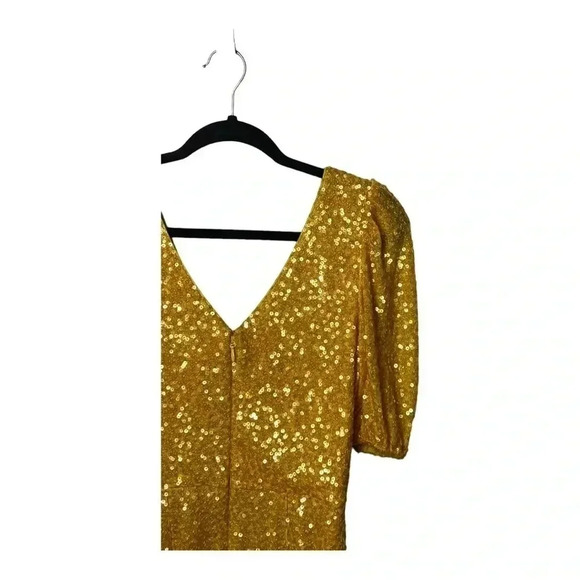 DRESS THE POPULATION POSSIBLE SAMPLE DRESS MINI LENGTH GOLD SEQUINS SHORT SLEEVE - Picture 7 of 9